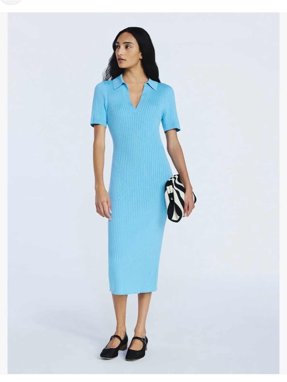 New Free Assembly iconic Ribbed Polo Midi Dress in Sky Blue XS